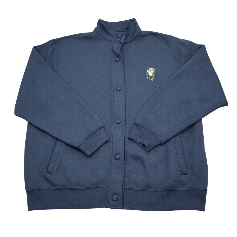 Damart Jacket Womens Blue Button Front High Neck Slash Pockets Casual